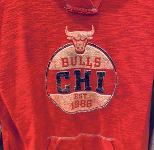Retro Majestic Chicago Bulls NBA Hoodie Sweatshirt Red Gray L Basketball thumbnail 3