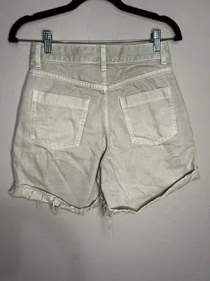 Zara‎ Ultra High-Rise Light Green Utility Denim Shorts thumbnail 7