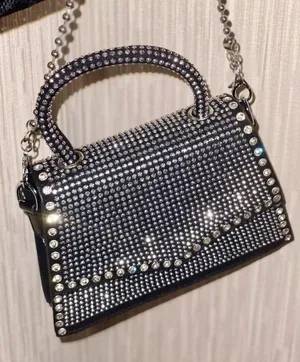 Handbag bling black silver chain cross body evening clutch new thumbnail 1