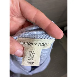 Happily Grey Light Blue Cropped Ribbed Knit V-Neck Cardigan Sweater Womens Small thumbnail 4