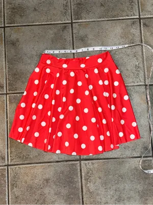 Vintage Orange Red A-Line Skirt with White Polka Dots and Elastic Waistband thumbnail 6
