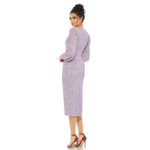 Mac Duggal Sequin Long Puff Sleeve Cocktail Midi in‎ Lavender- NWT thumbnail 3