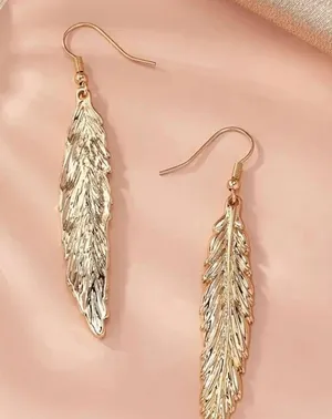 Gorgeous 14K Gold Plated Feather Shaped Dangle Earrings thumbnail 3
