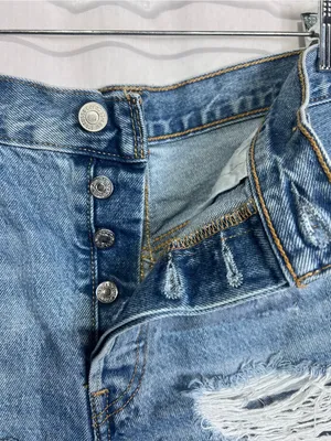 Levi’s 501 Distressed Cutoff Denim Shorts High Rise Button Fly Light Wash thumbnail 6