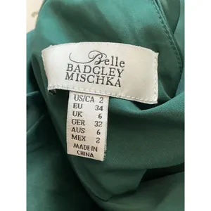 Belle Badgley Mischka Emerald Green Halter Maxi Dress Tie Waist Size 2 Gown‎ thumbnail 6