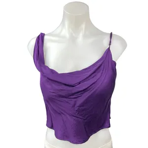 Zara Purple Silk Satin Cowl Neck Drapey Sleeveless Cami Blouse Crop Top Size S thumbnail 5