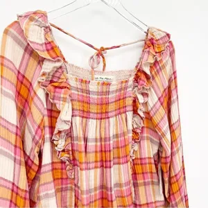 NWT Free People Sienna Plaid Ruffle Long Sleeve Blouse Women's S Prairie‎ Chic thumbnail 5