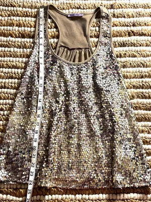 Y2K Sequin Scoop Neck Tank Top - Gold/Taupe thumbnail 4