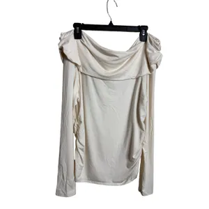 Reformation Florentina Knit Top Horchata Off Shoulder Long Sleeve size XL Cream thumbnail 2