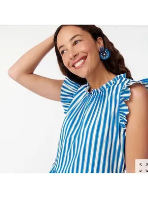 J. Crew Tiered Cotton Dobby Dress in Cape Blue White Green Stripe Large thumbnail 7