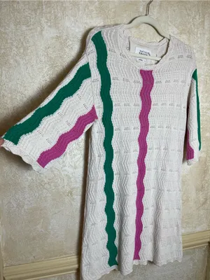 Free People Native Youth Wave Knit Crochet Cover-Up Ivory combo Sz S Coastal thumbnail 5