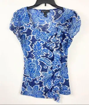INC INTERNATIONAL CONCEPT Blue Top Blouse Small thumbnail 1