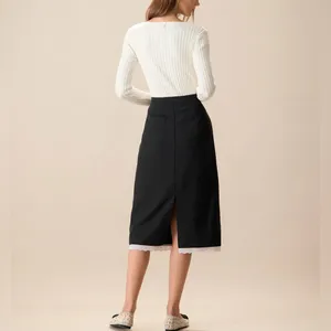 Rihoas Black Contrasting Slit Midi Skirt thumbnail 3