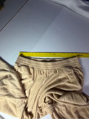 aerie Beige Wide-Leg Cozy Track Pants with smiley faces embossed thumbnail 7