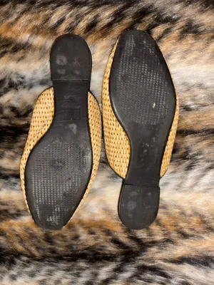 Flat mule-style sandals made of natural raffia from the Schutz brand, model Zaina, with a pointed toe design and black trim. thumbnail 6