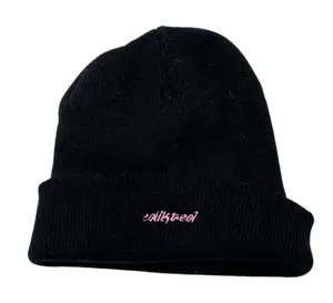 Edikted Embroidered Black Cuffed Ribbed Knit Beanie Hat thumbnail 1
