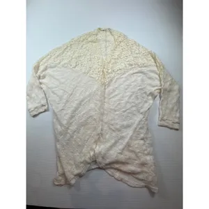 Painted Threads Cream Lace Yoke Open Front Cardigan Pointelle Knit Medium thumbnail 2