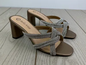 Bella Vita Women's Carmen Heeled Slip On Gem Strap Sandals 7.5W Bronze $100 thumbnail 1