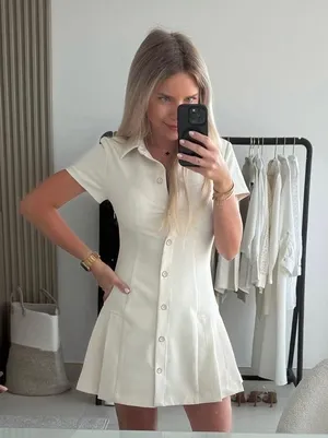 Zara mini dress pleated skirt collar button up ivory casual classic old money thumbnail 13