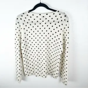 CYNTHIA ROWLEY 100% 2-Ply Cashmere Cream Polka Dot Long Sleeves Sweater Medium thumbnail 2