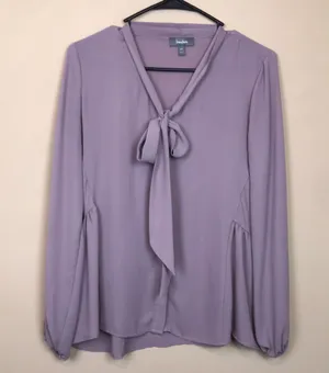 Neiman Marcus Women’s Chiffon Neck Tie Button-Up Lilac Long Sleeve Blouse thumbnail 1