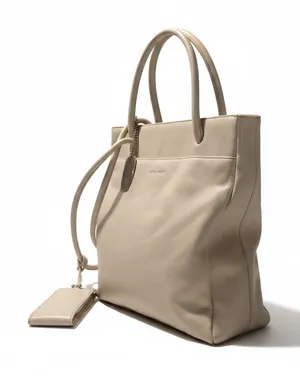 NWT Nine West Vintage Genuine Leather Tote Bag – Cream/Beige Shoulder Bag with Coin Purse thumbnail 1