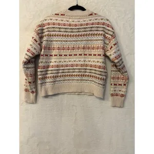 American Eagle Fair Isle Sweater Womens Small Cream Red Knit Pullover 4428BBNT thumbnail 9