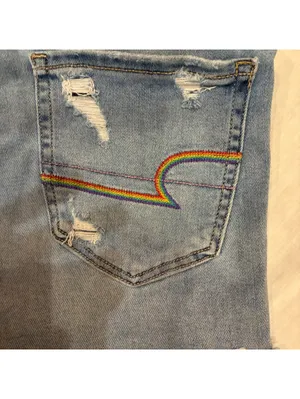 American Eagle Womans Pride Rainbow Stitched Light Wash Distressed Shorts Sz 2 thumbnail 5