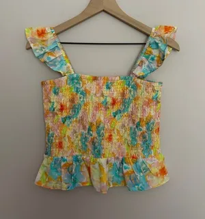 Roller Rabbit Sandrio Dove Watercolor Smocked Ruffle Top thumbnail 1