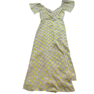 Zara Women XS Yellow Polka Dot Midi Dress Flutter Sleeve V-Neck Wrap Slit Summer thumbnail 2