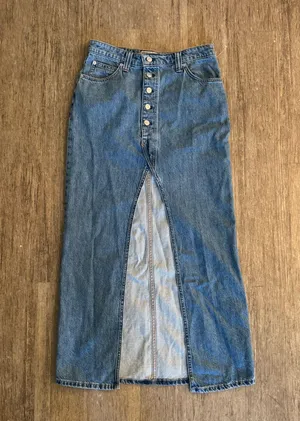 NEW Free People We The Free Chani Denim Maxi Skirt Buttons Front Slit NWOT - 29 thumbnail 2