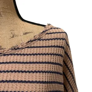 Free‎ People We The Free Auntie Em Top Tan Navy Striped Waffle Peplum Size Large thumbnail 2