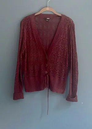 a.n.a burgundy‎ knit button-down sweater women’s size large thumbnail 1