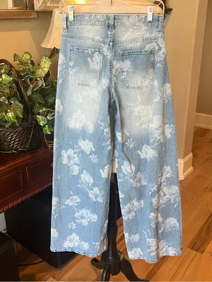 Light Blue Floral Wide-Leg Jeans New thumbnail 8