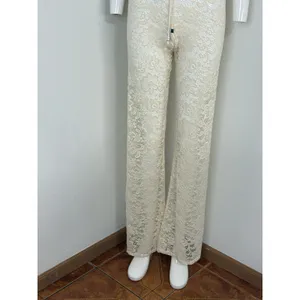 Elan Beach ivory lace boho pull on wide leg pants Cover Up Beach Resort Size M thumbnail 5