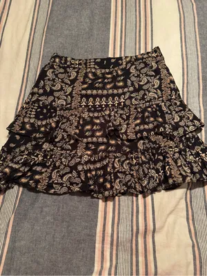 Free People Melissa Black Paisley Printed Tiered Ruffled Mini Skirt - Size Large thumbnail 5
