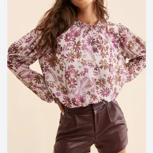 Free People Clarissa Purple Floral Blouse thumbnail 1