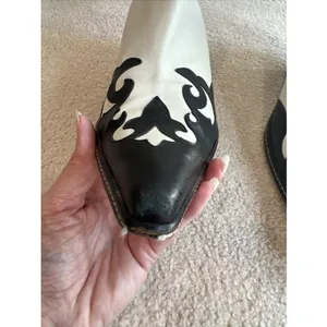 Donald J Pliner Western Ankle Boots Black & Ivory Leather Cowgirl Rodeo Designer thumbnail 5
