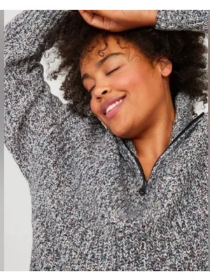 OFFLINE By Aerie Chillside Fold over Quarter Zip Marled gray knit Sweater thumbnail 4