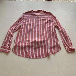 American Eagle Pink & White Striped Tie Front Button Down | Oversized Fit | L thumbnail 2