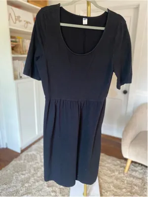 Old Navy Babydoll Mini Dress Black Minimalist Quiet Luxury Coastal Chic Parisian thumbnail 2