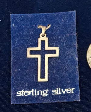 Vintage Open Frame Sterling Silver Latin Cross Pendant NWT 1.5" x .75" thumbnail 1