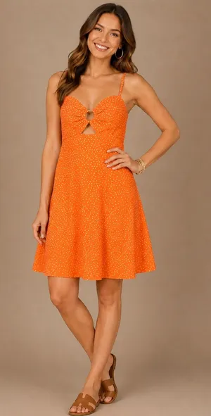 Bar III Orange Polka Dot O Ring Cutout‎ Dress Sundress NWT Size Medium thumbnail 1