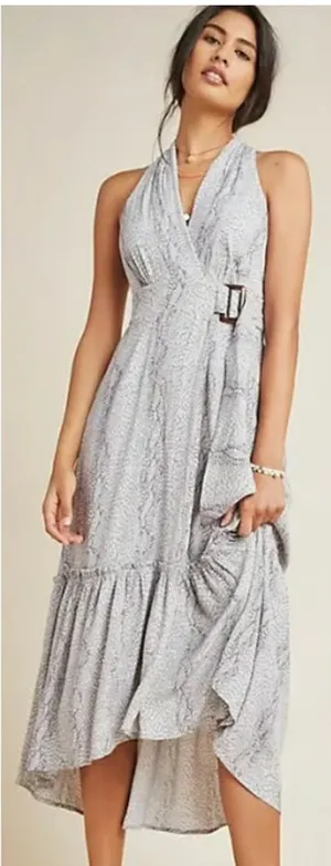 Anthropologie Marfa Snake Print Halter Wrap Midi Dress Size 4 Boho thumbnail 1