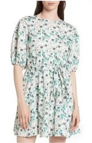 NWT Melloday Floral Print‎ Open Back Dress Teal White Babydoll Peplum Size: XL thumbnail 1
