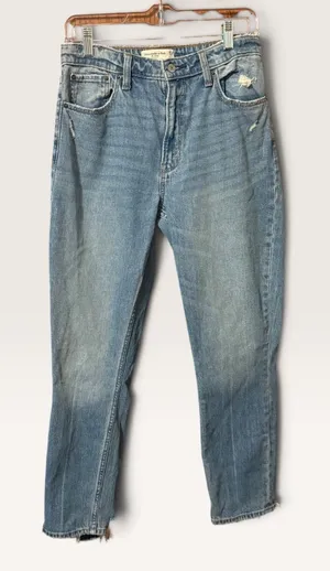 Abercrombie & Fitch Curve Love High Rise Skinny Jeans 27/4R Blue Distressed Hem thumbnail 1