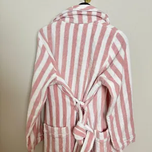 NORDSTROM Stripe Hydrocotton Terry Robe in Pink Peachskin White Stripe Large thumbnail 7