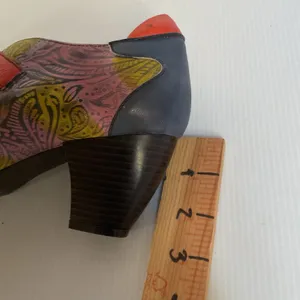 Mary Jane Leather Multicolor Heels Double Buckle Chunky Block Heel Size 9.5 thumbnail 11