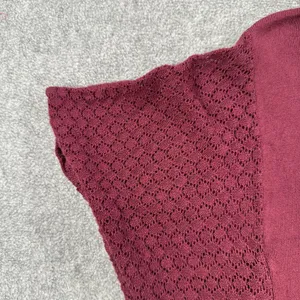LOFT Outlet Burgundy Lace Sleeve Sweater Top Women's Medium Knit Crew Neck thumbnail 2
