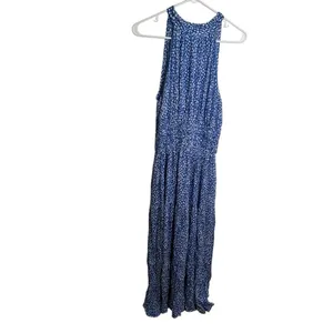 Pinch Women's Size Small Sleeveless High Neck Maxi Dress Blue White Dots Elastic thumbnail 2